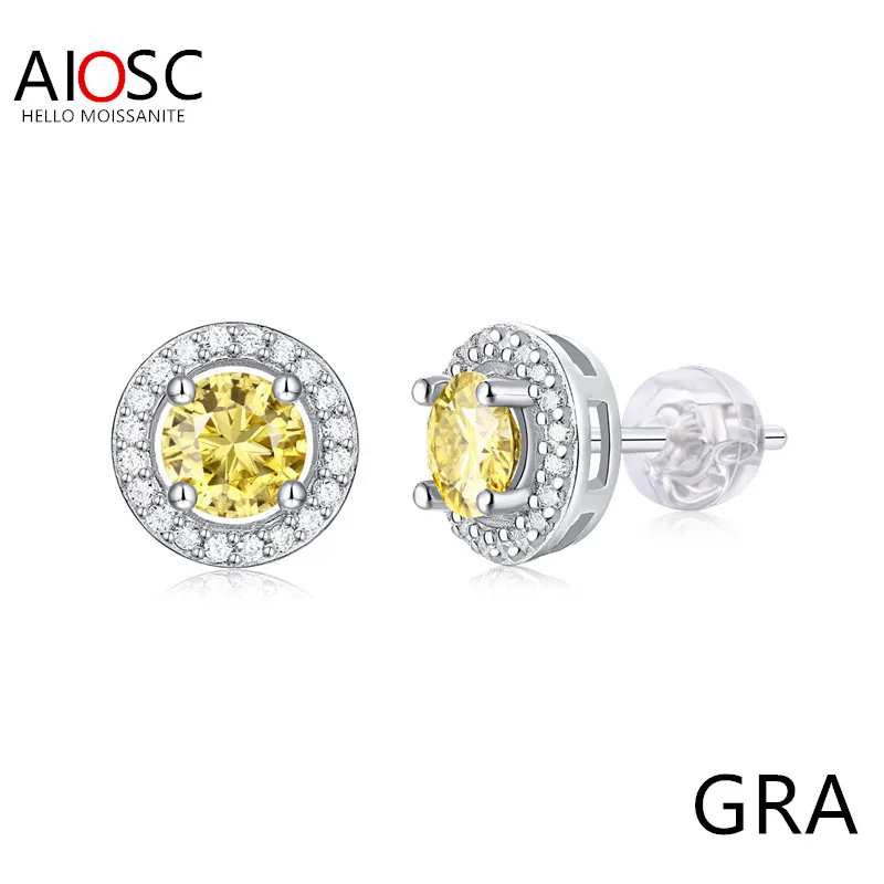 

AIOSC Lemon Yellow Moissanite Stud Earrings for Women Platinum Plating Sterling Silver Diamonds Ear Studs Wedding Fine Jewelry