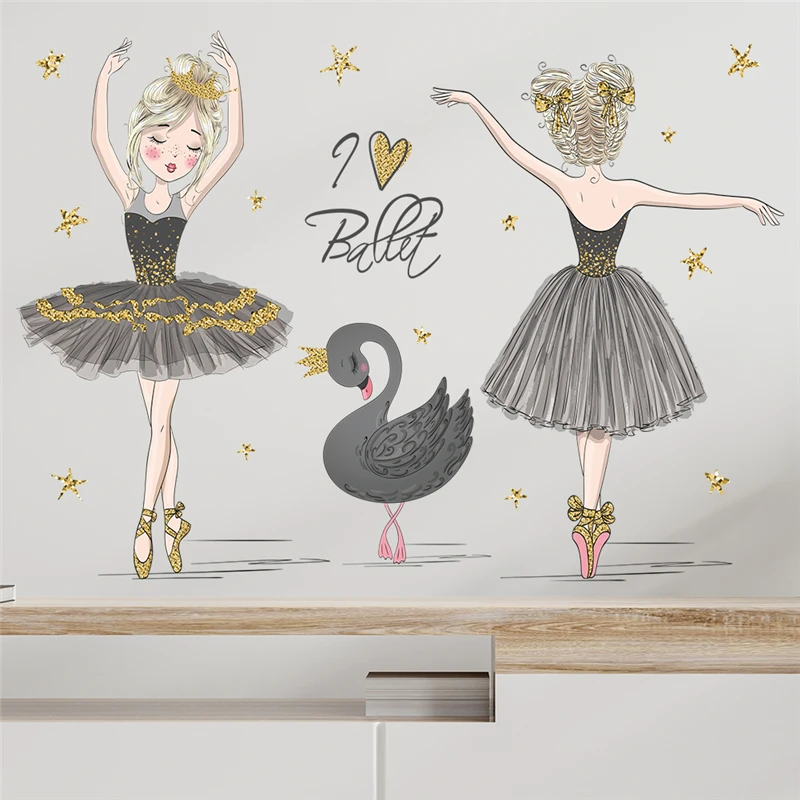 Наклейки на стену с рисунком танцующих девушек и черного лебедя для детской