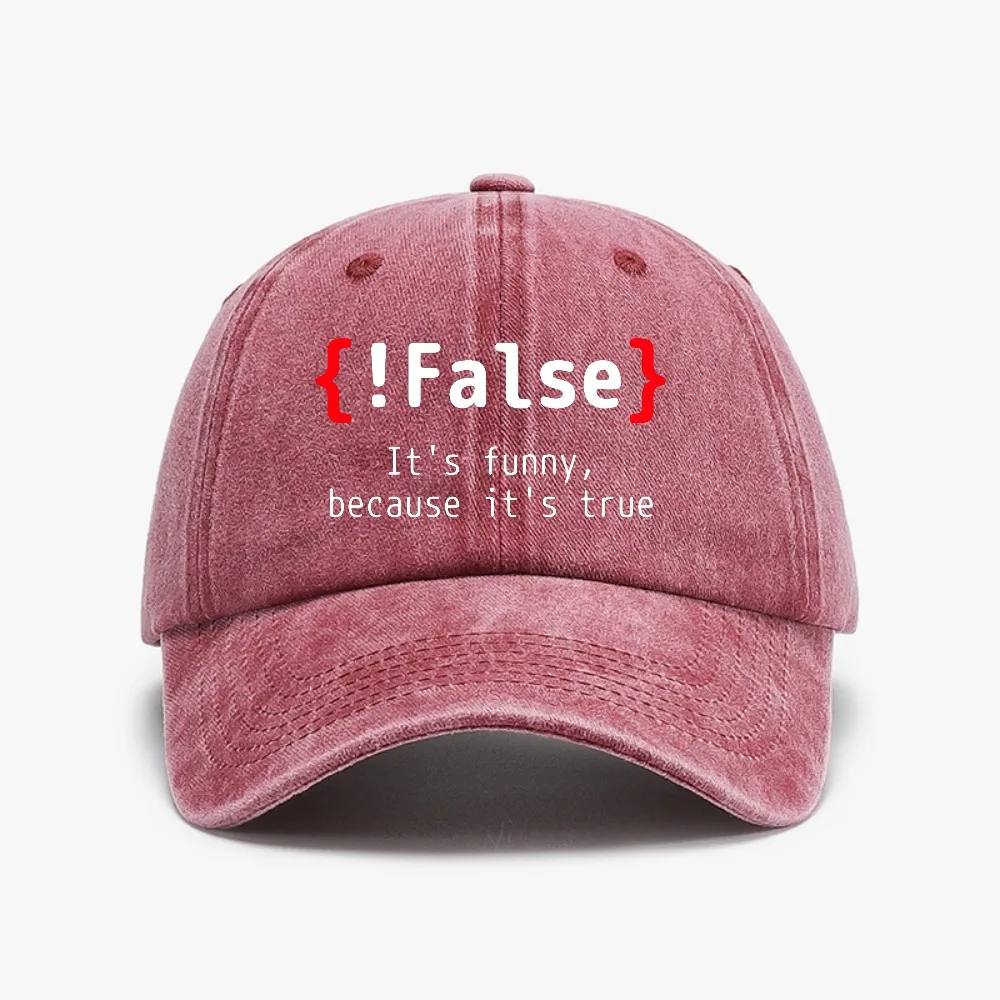 Фото Забавная кепка с надписью «False It's Funny Because It's True Programming» в стиле ковбойской бейсболки, модная ретро-кепка из выстиранного денима, повседневная джинсовая кепка для гольфа, солнцезащитная кепка. №5