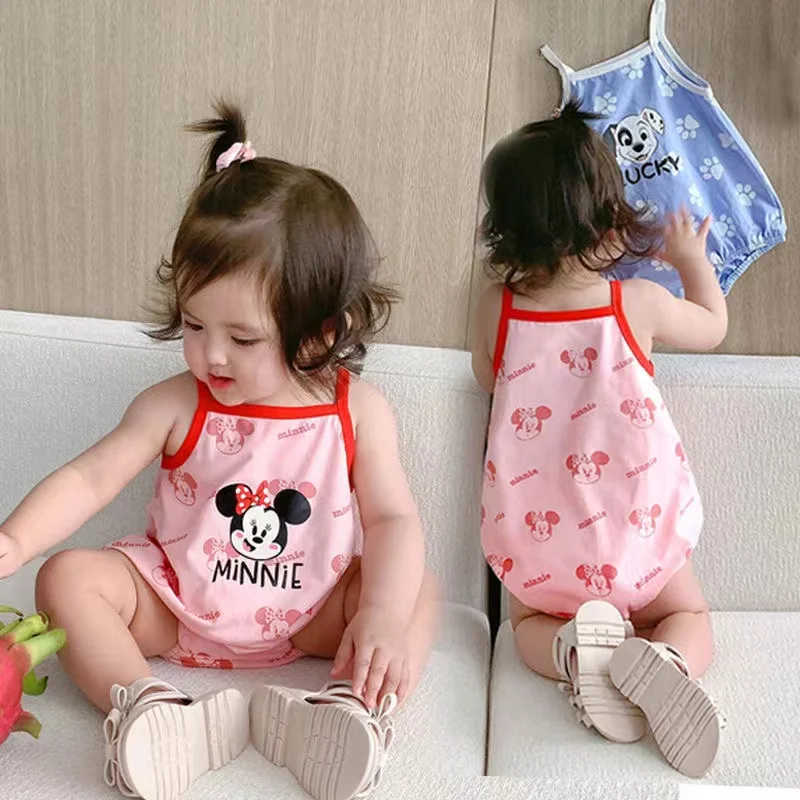 

Summer Newborn Baby Rompers Cartoon Minnie Mouse Print Boy Girl Jumpsuit Infant Costumes Cotton Sleeveless Sling Bodysuits 0-36M