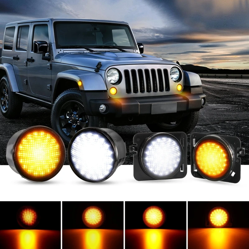 

Car LED Turn Signal + Fender Flares Side Light with DRL Smoke Lens For Jeep Wrangler JK 2007-2017
