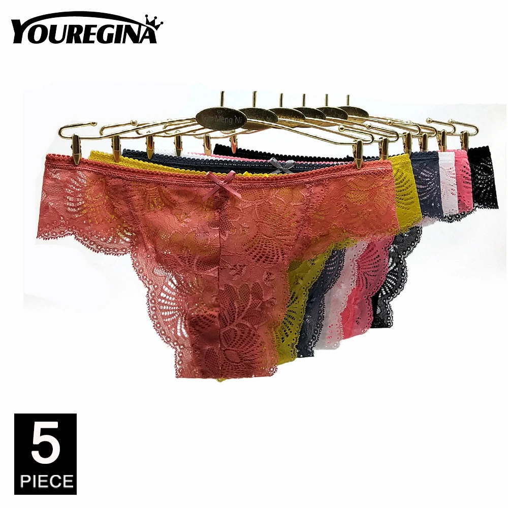 

Woman Cotton Underwear Sexy Lace Briefs Transparent Bikini Panties Underpants Knicker Lingerie 5 Pcs/set