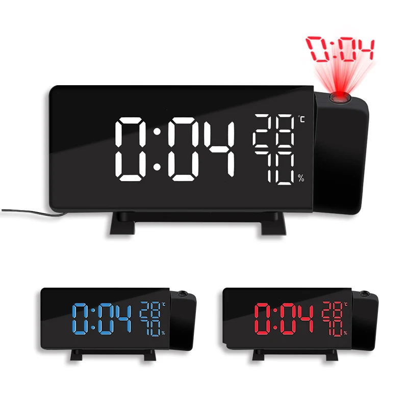 

LED Digital Display Dual Alarm Thermohygrometer Projection Alarm Clock Curved screen Radio Snooze Timer Temperature FM Radio