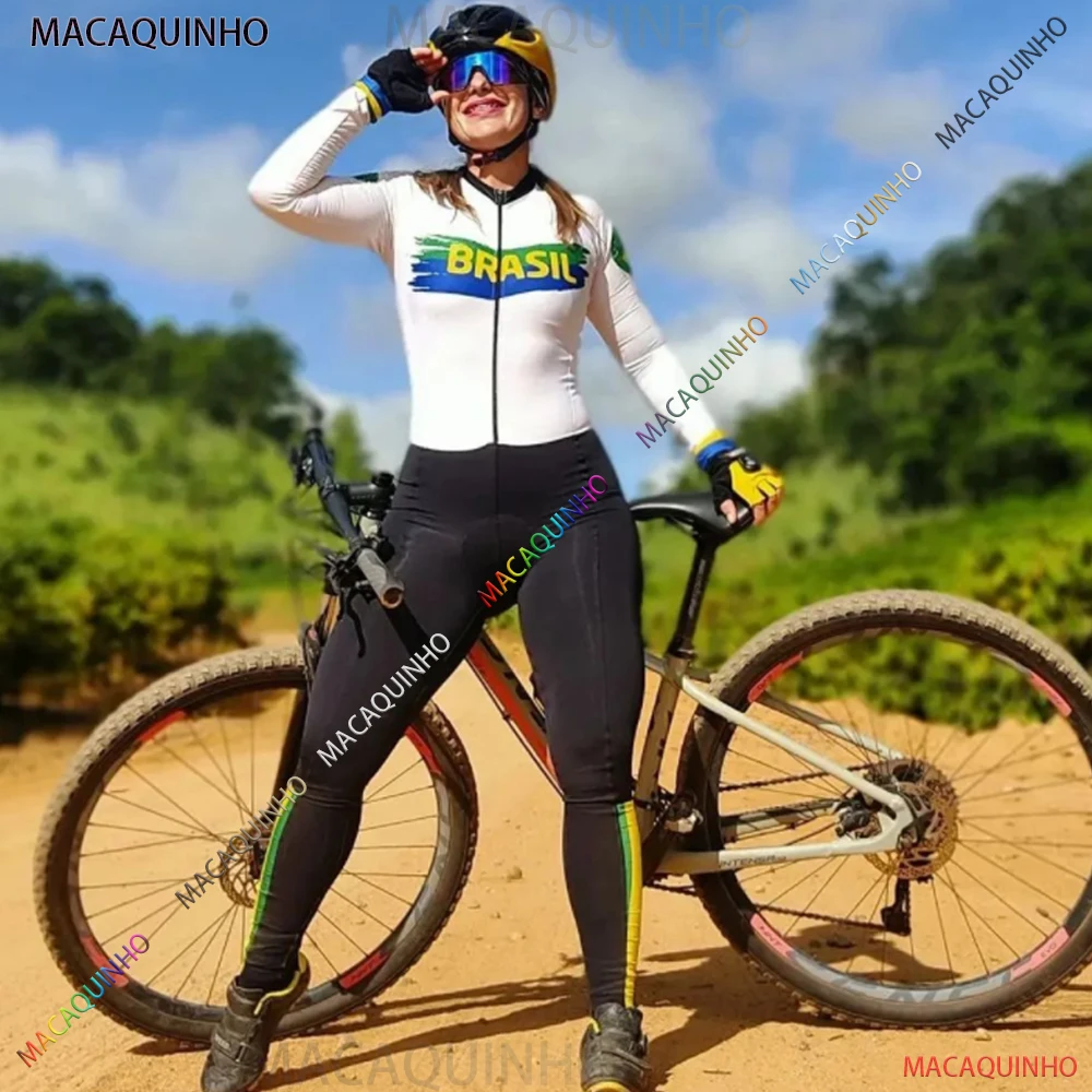 

Promotion Brazil Women's Cycling Jumpsuit Long Sleeve Cycling Overalls Outdoor Team Racing Suit Macaquinho Ciclista