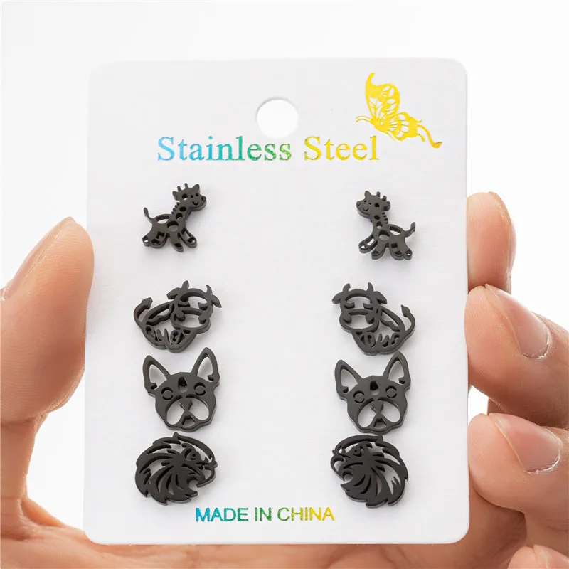 4 пары/партия женские серьги-гвоздики из нержавеющей стали