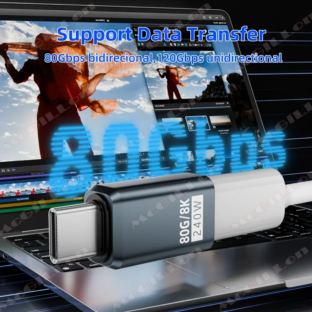 Фото Угловой адаптер USB4 V2 90 градусов типа C 80 Гбит/с Thunderbolt 5 4 3 Локтевой адаптер 240 Вт Кабельный разъем USB-C 40 Гбит/с для MacBook Air №3