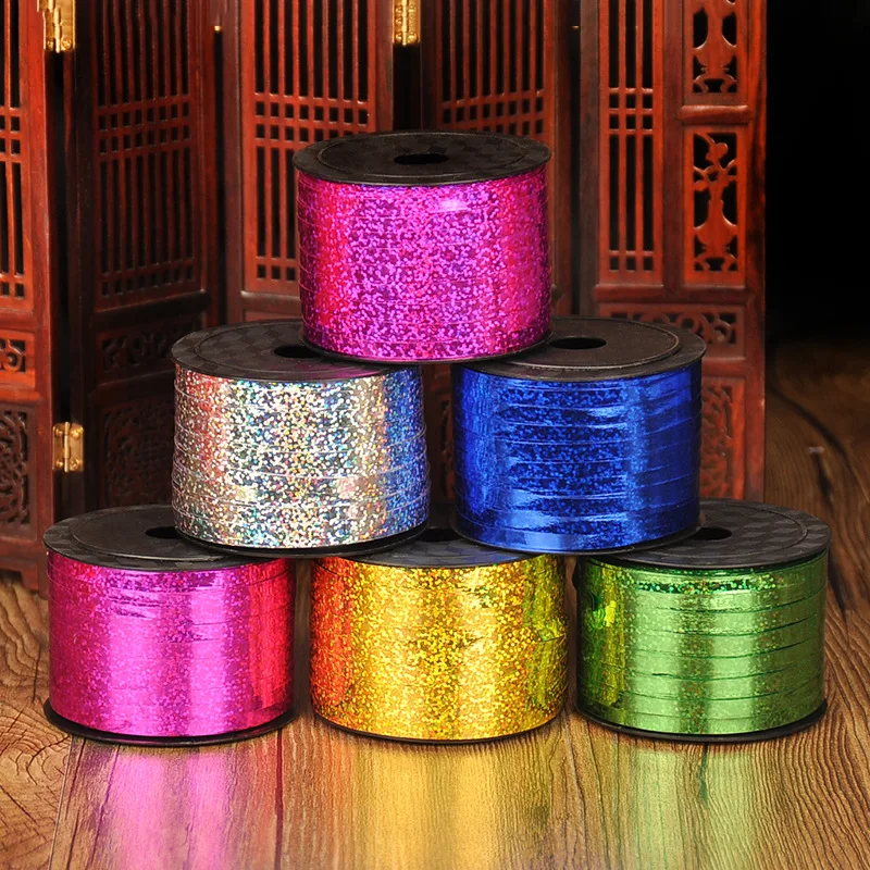 

100Yards Balloons Ribbon Laser For Party Decoration Birthday Gifts DIY Packing Wedding Decoration Foil Satin Ribbons Accessories