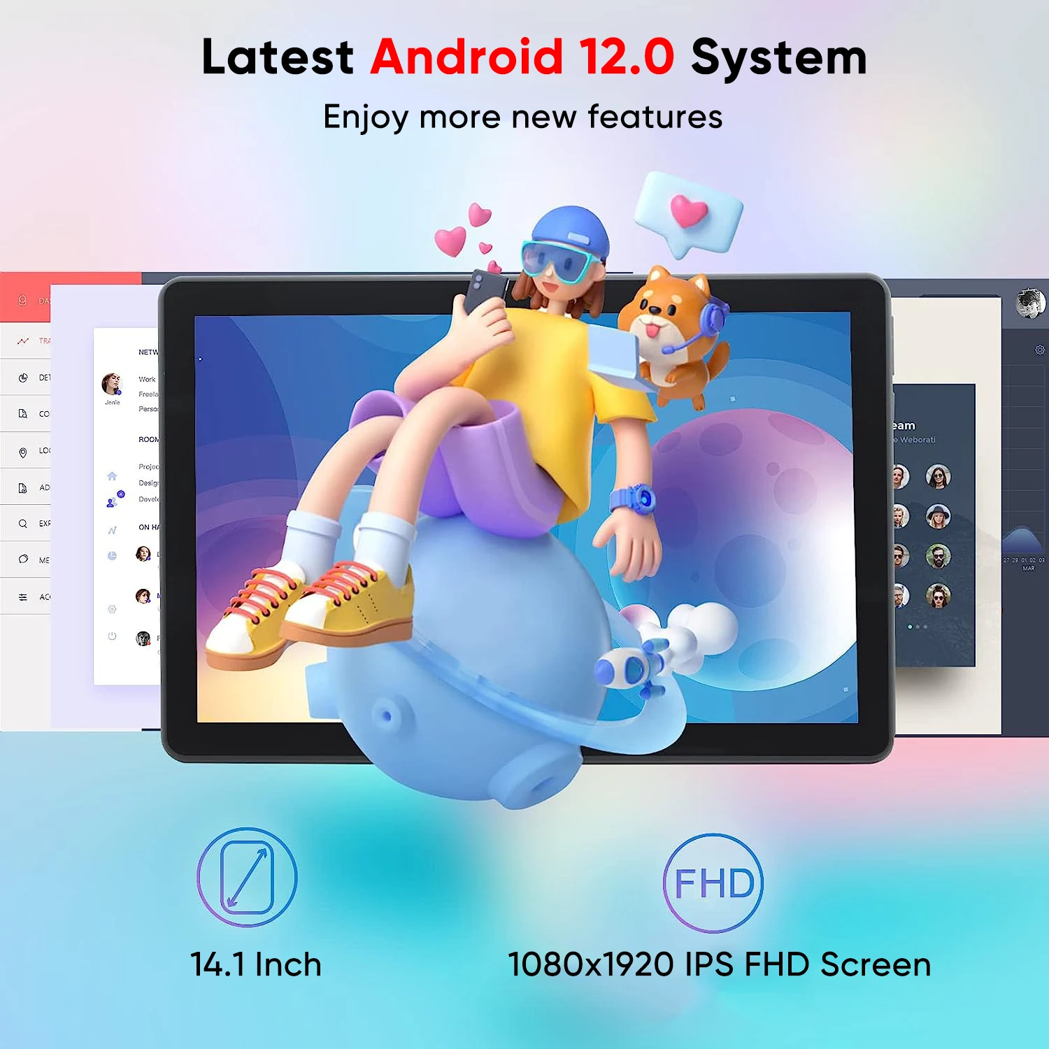 Большой экран 14 дюймов Планшетный ПК Android12 05 12 ГБ + 256 1920*1080 1PSBluetooth Wi-Fi Pad для детей