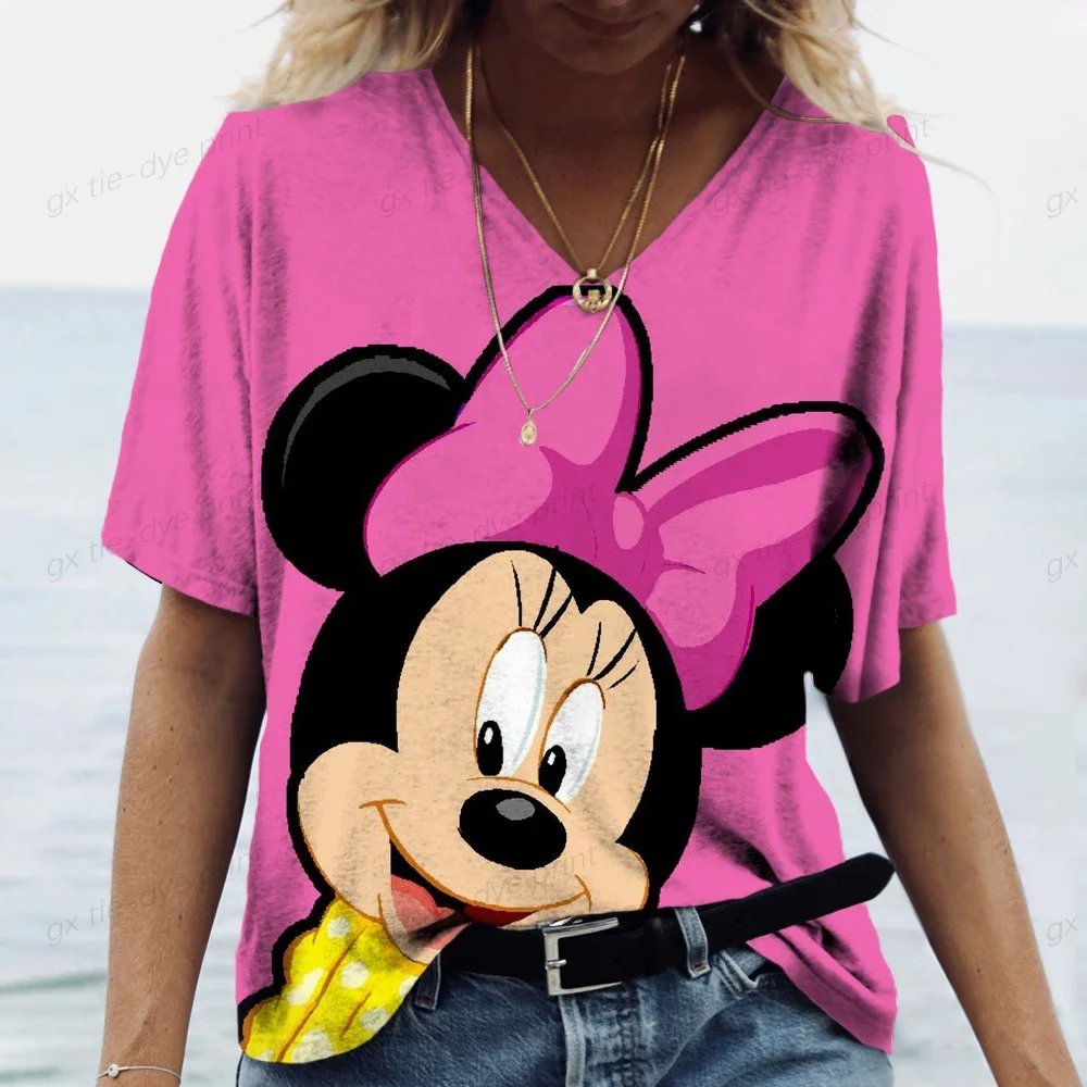 Женская футболка с коротким рукавом V-образным вырезом и 3D-принтом