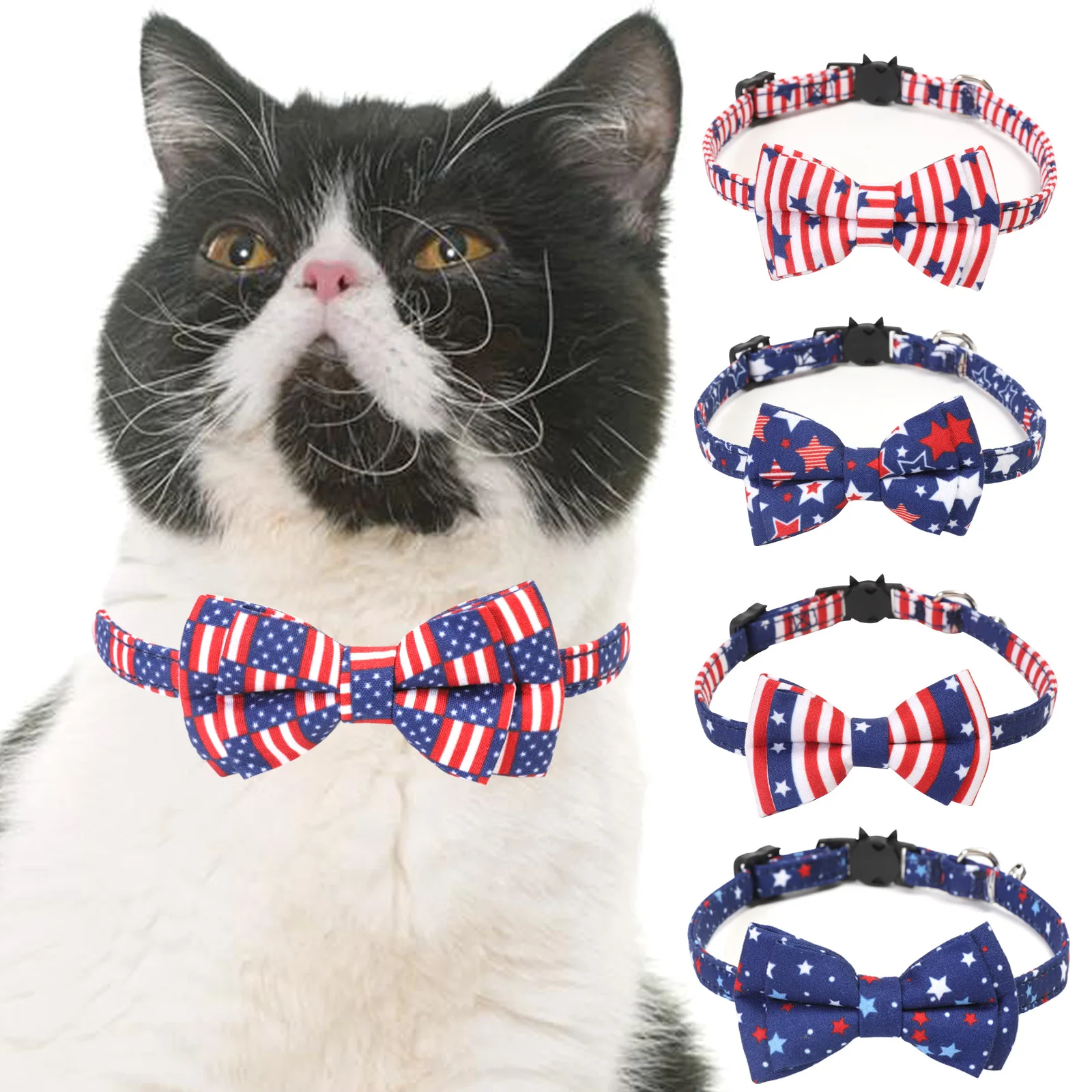 

2022 Festival Small Dog Puppy July 4th American Independence Days US Flag Pattern Necktie Adjustable Pet Dog Collar Bow Tie