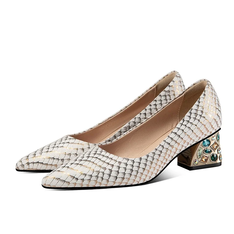print leather pumps spring summer women pumps female shoes women pointed toe ladies fashion crystal heel nude pumps footwear
