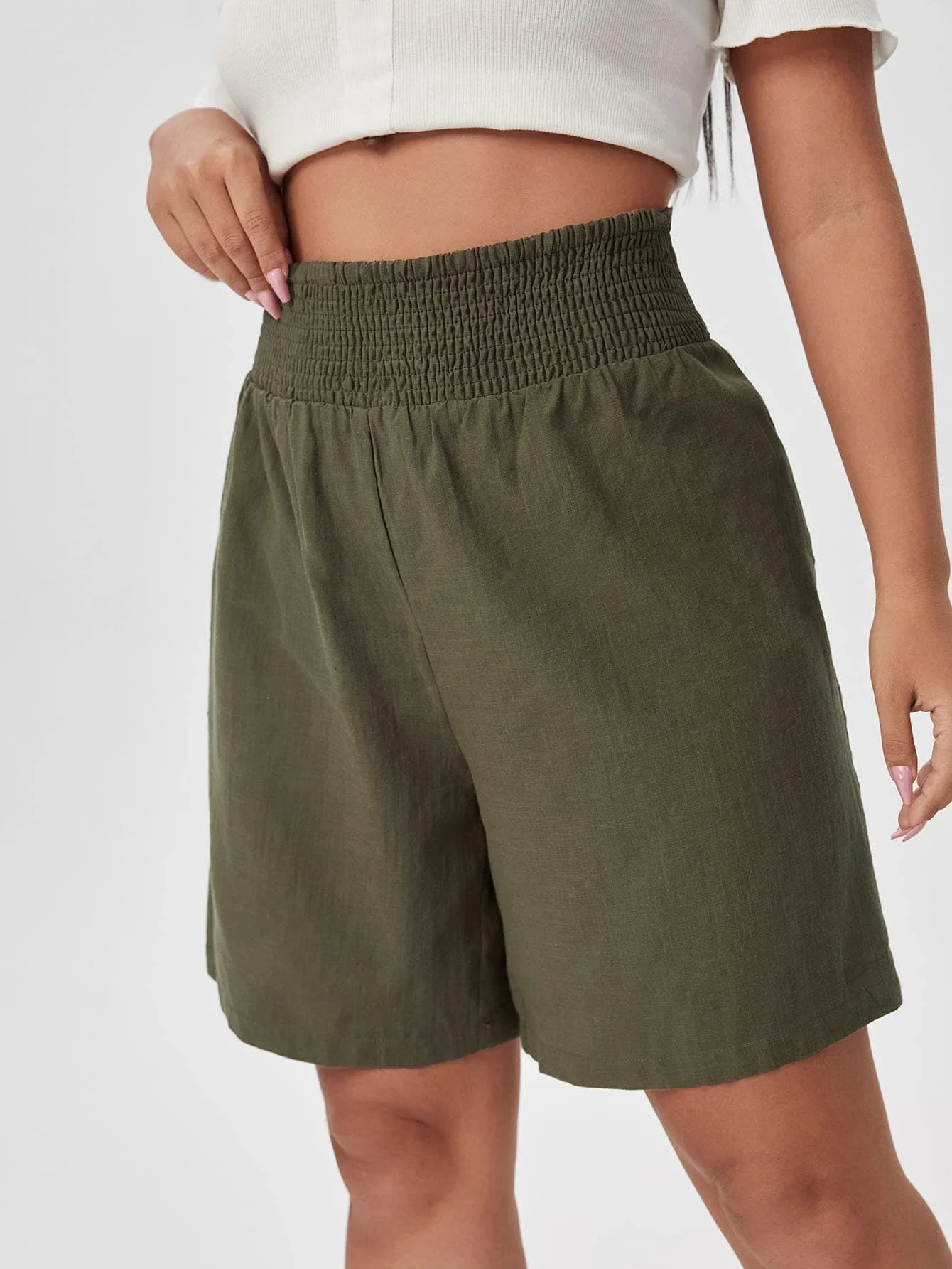 

Plus Shirred Wide Waistband Shorts
