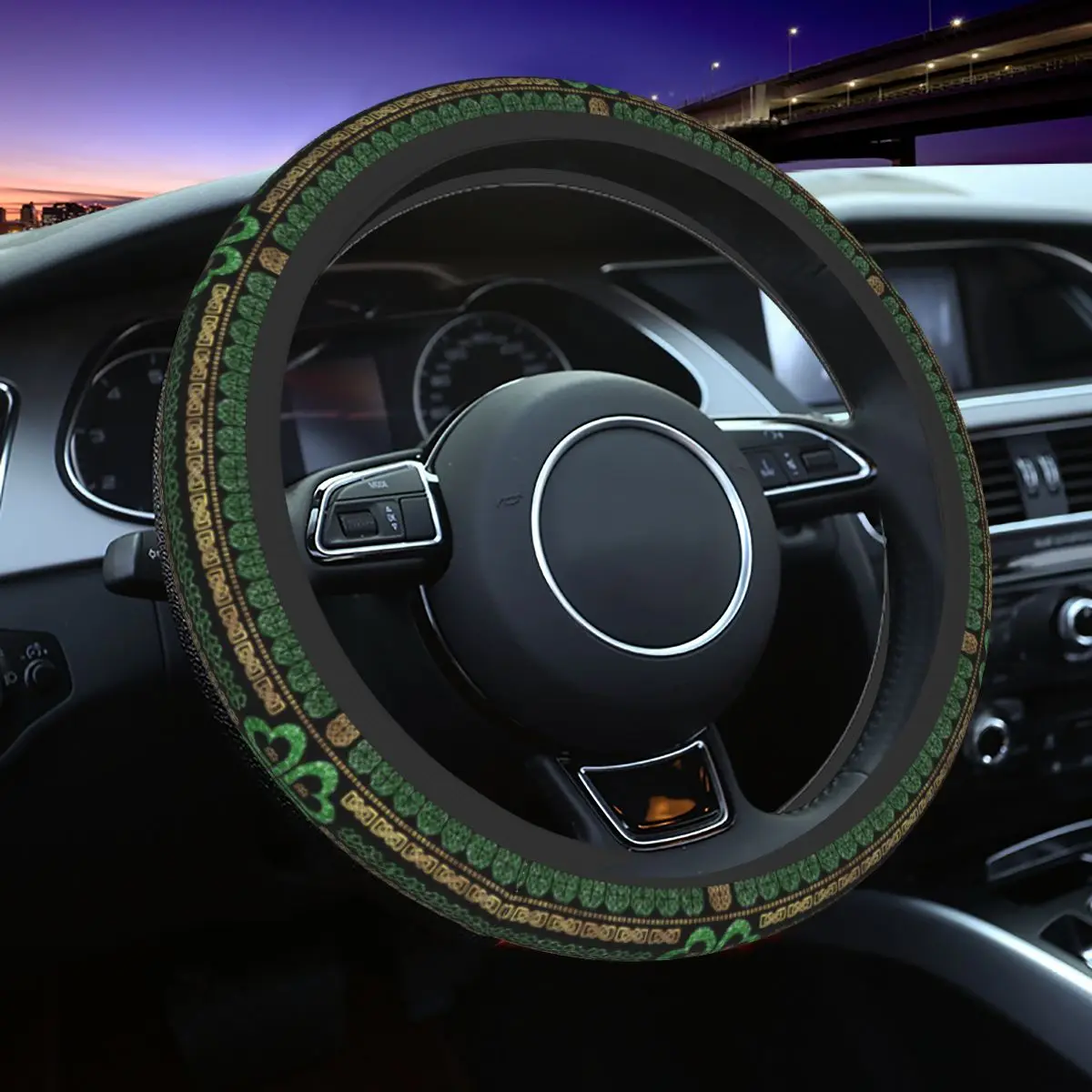 

37-38 Car Steering Wheel Cover Shamrock Four Leaf Universal St Patricks Day Braid On The Steering Wheel Cover Auto Accessories