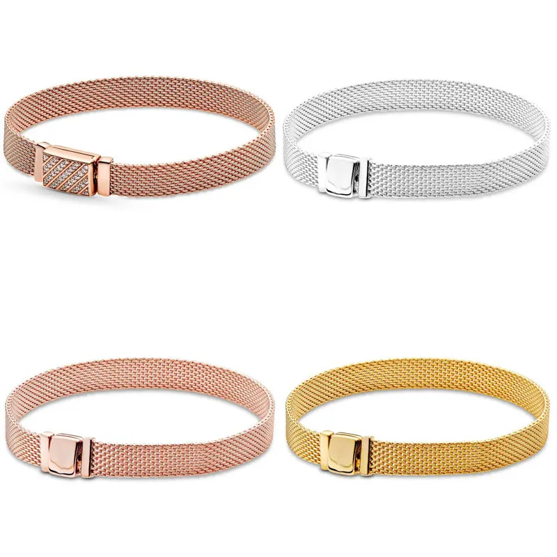 

Женский сетчатый браслет из серебра 925 пробы, с длинной застежкой