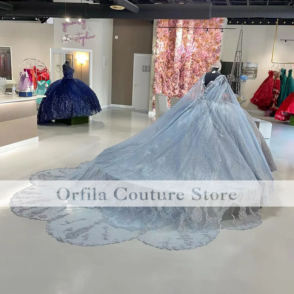 Фото Блестящее платье для выпускного вечера Quinceanera 2022 Кружевная аппликация Блестки Сверкающее бальное платье для вечерние милое 16 платье одежда... №4