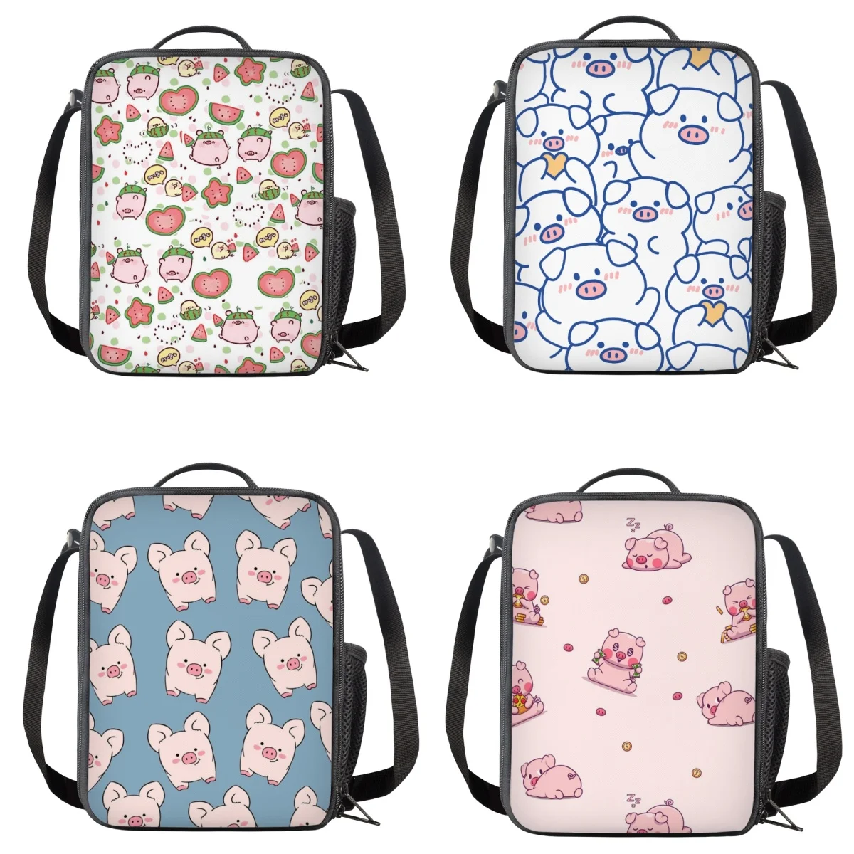

Cartoon Pig Lunch Bag Customized for Men Women Lunchboxes with Shoulder Strap Teenagers Boys Girls School Thermal Insulated Box