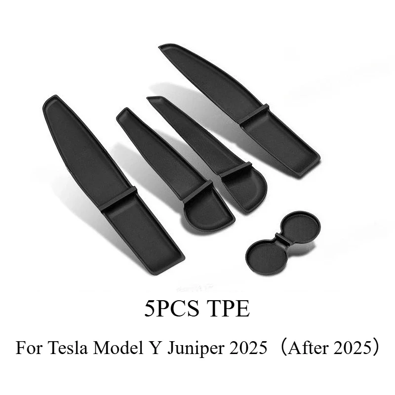 

Коврик для хранения дверей автомобиля для Tesla Model Y Juniper 2025 TPE, 5 шт., держатель для стакана с водой с центральным управлением, коврик-органайзер, лоток, автомобильные аксессуары