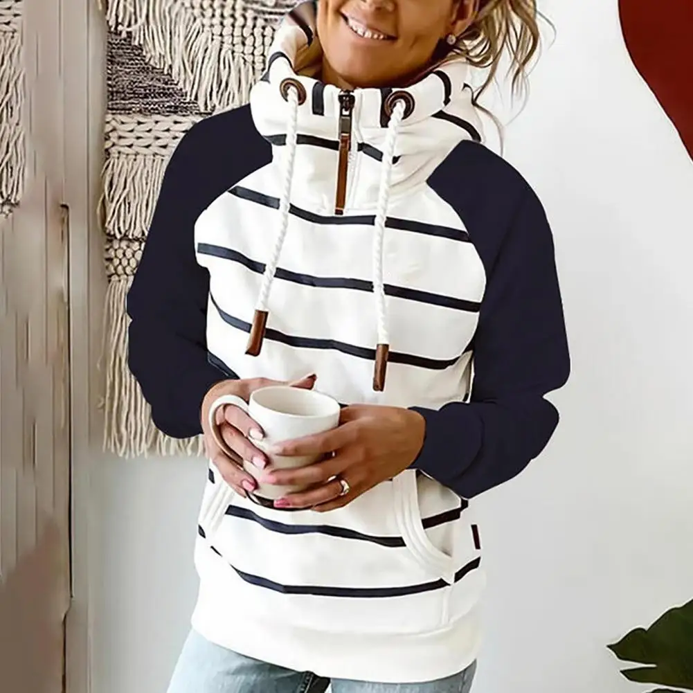 

Chic Women Winter Hoodie Pullover Autumn Hoodie High Collar Neck Protection Autumn Hoodie Keep Warm