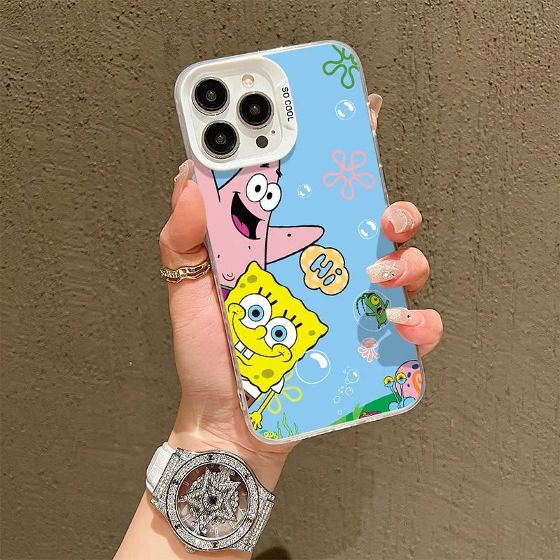 Фото Милый аниме-чехол с Спанч Бобом и Патриком для iPhone 11 12 13 14 15 16 17 Pro Max Plus, с синим фоном морского дна, ударопрочный. №2