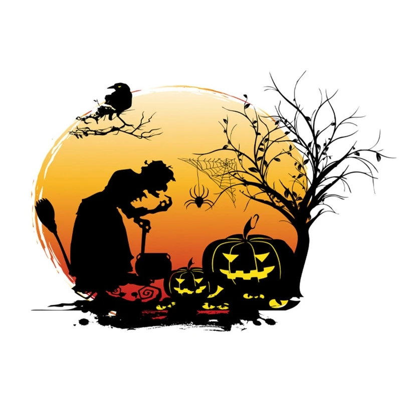 

Pumpkin & Witch Silhouette Window Decal Halloweeall Stickers for Indoor Party Decoration for Kids Room Easy to Install