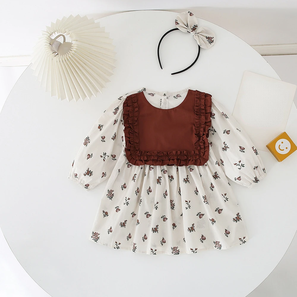 Freely Move Dress Baby Girl Autumn Floral Ruffle Girls Dress and Baby Romper Sister Matching Outfit Infant Children Clothing