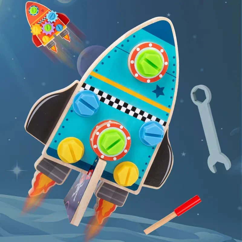 

Mini rocket nut Children's early education puzzle delicate wooden toys for boys and girls baby table nut gear toys