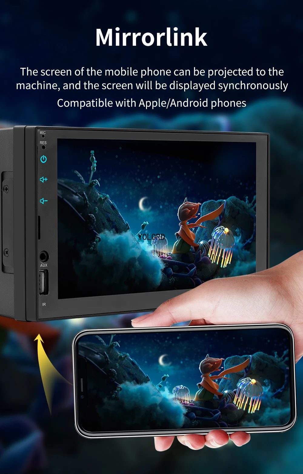 2 Din Car Audio 7-дюймовый QLED-дисплей Android MP5 Беспроводной Auto CarPlay Сенсорный экран