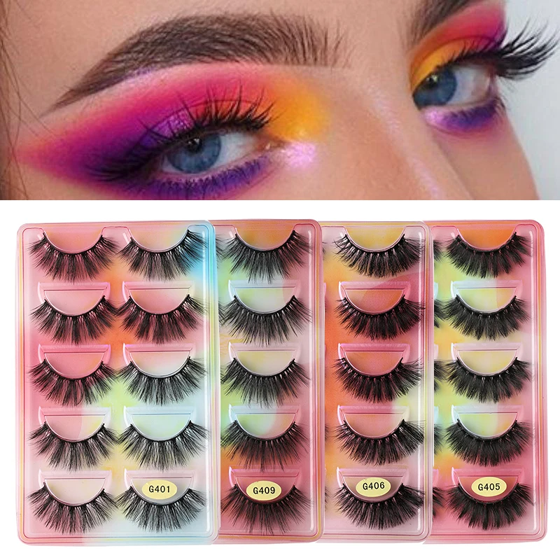 

Freeshipping Eye Makeup Accessories 5 Pairs Wispy Fluffy False Eyelashes 3D Faux Mink Volume Thick Reusable Lash Extension