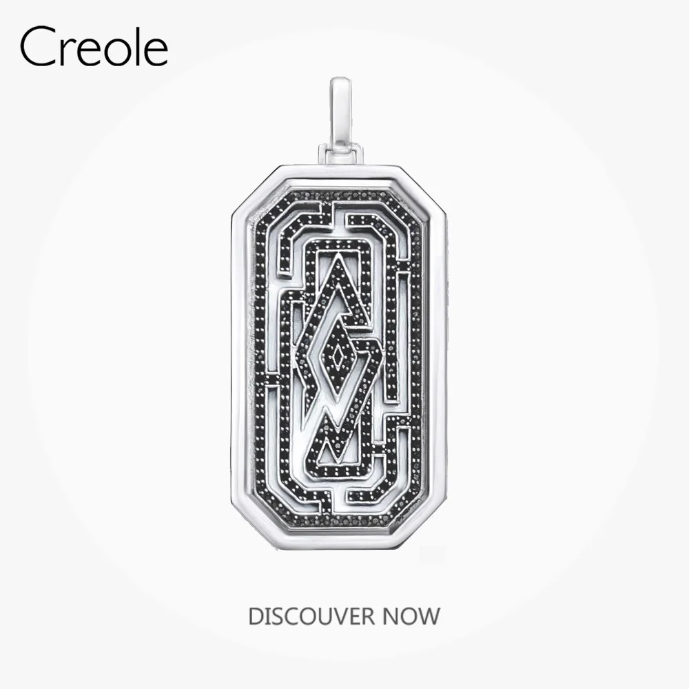 

Pendant Maze With Black Stones 925 Sterling Silver Fit Necklace New Fashion Men Jewelry Labyrinth Design Bijoux Dog Tag Gift