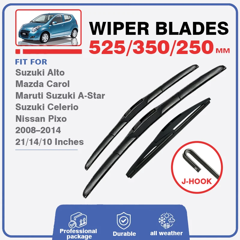 

Car Wiper Blades For Suzuki Alto MK5 2008 - 2014 Mazda Carol Windscreen Windshield Window Wash Fit U Hook Arms 21"14"10" Cutter