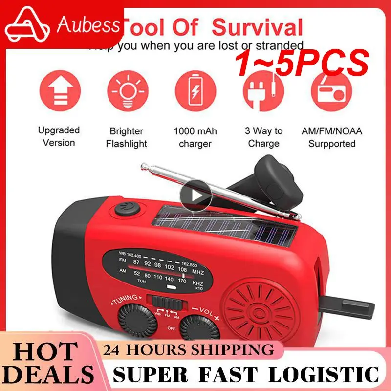 

1~5PCS Protable Emergency Solar Hand Crank Dynamo AM/FM/WB Weather Radio LED Flashlight Charger Waterproof Emergency Survival
