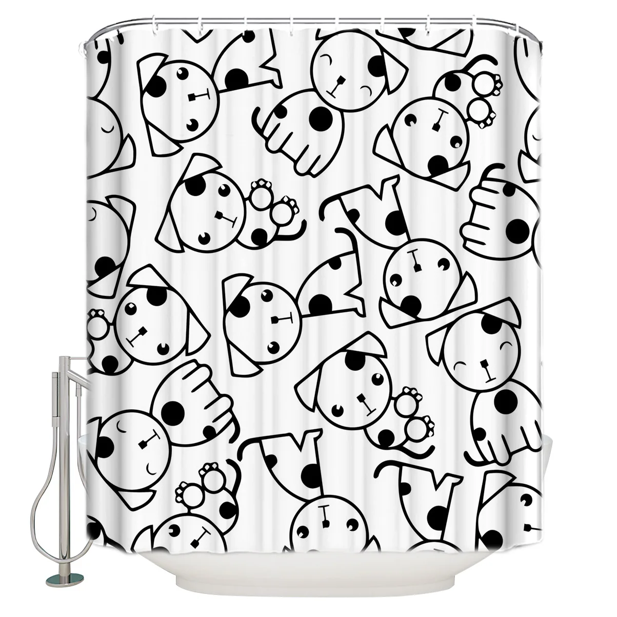 

Animal Black Polka Paw Cat Dog Shower Curtain Eco-Friendly Bath Curtain with Hooks Polyester Waterproof Curtain Bathroom Decor