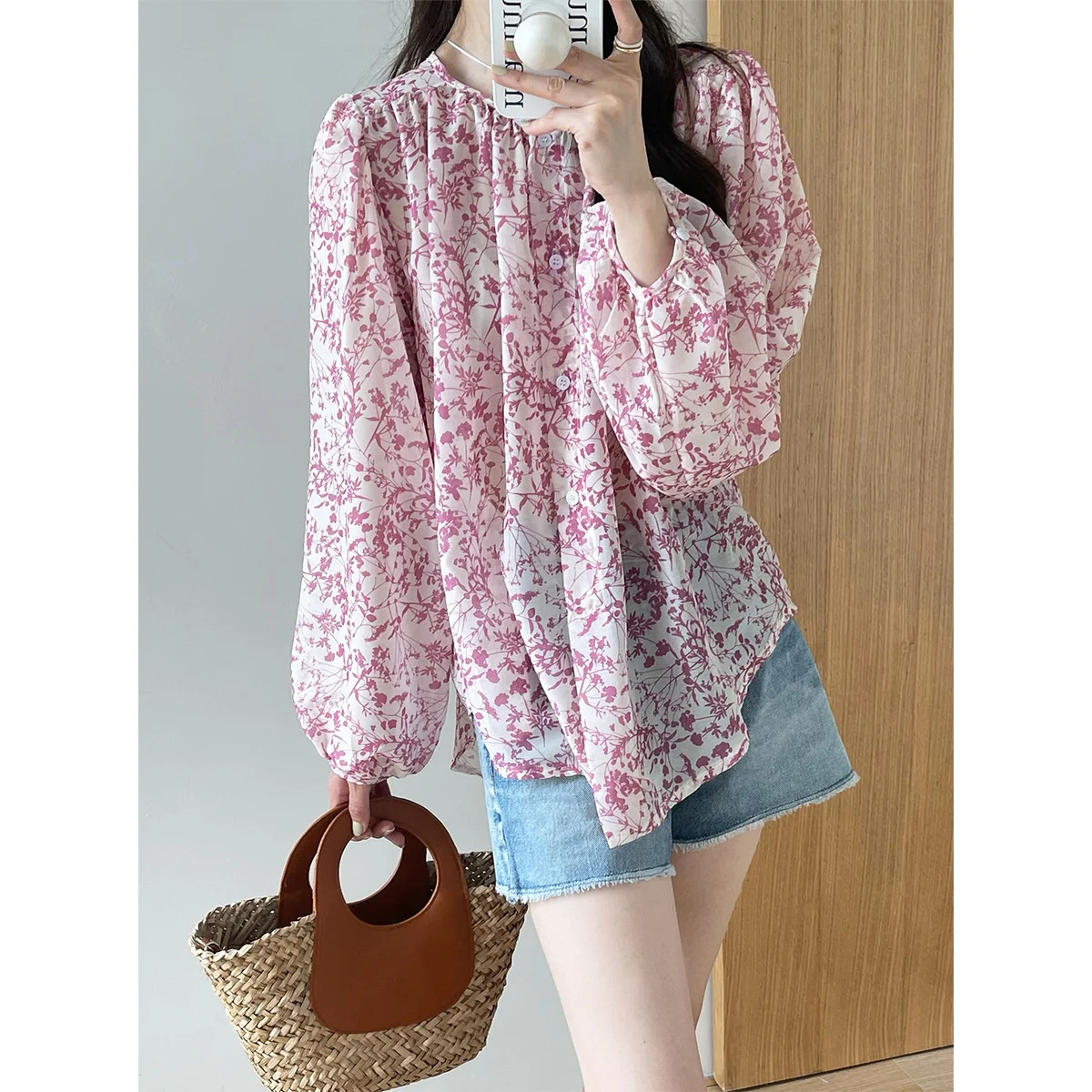

Floral Long Sleeve Sunscreen Shirt Summer Long Sleeve Chiffon Women Thin Top