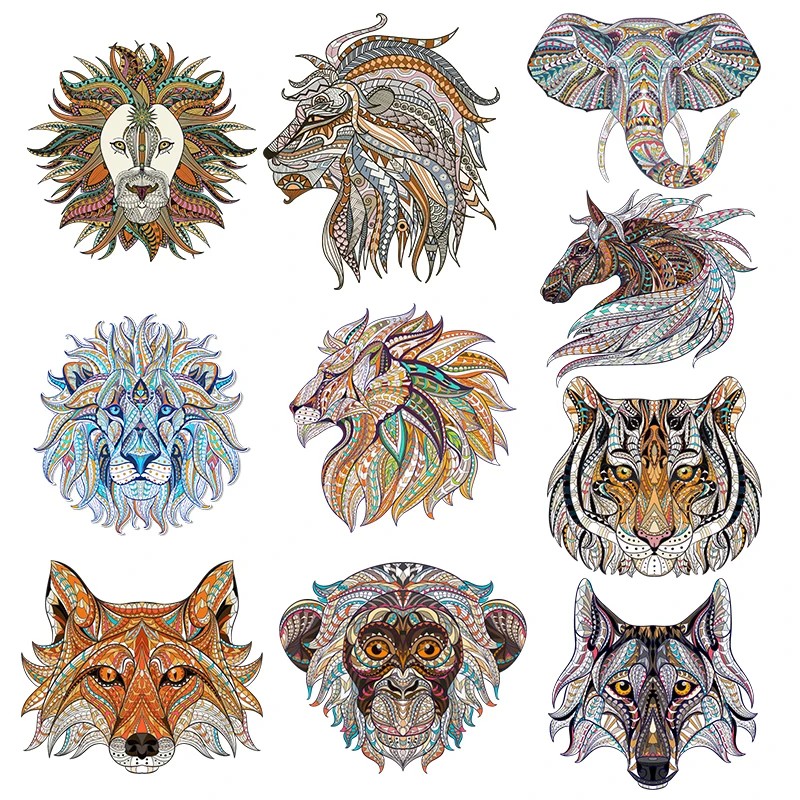 Термонаклейки на одежду с изображением тигра льва