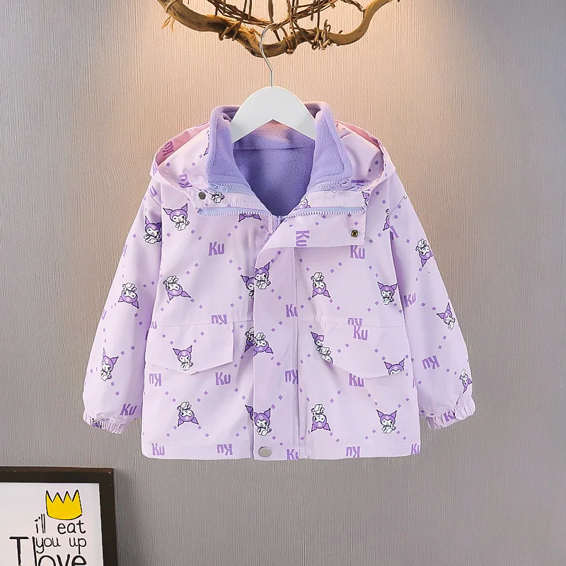 

Sanrio Kawaii Kuromi Anime Winter Warm Outdoor Jacket Cute Cartoon Character Comfort Long Sleeve Coat Clothes Gifts for Girls