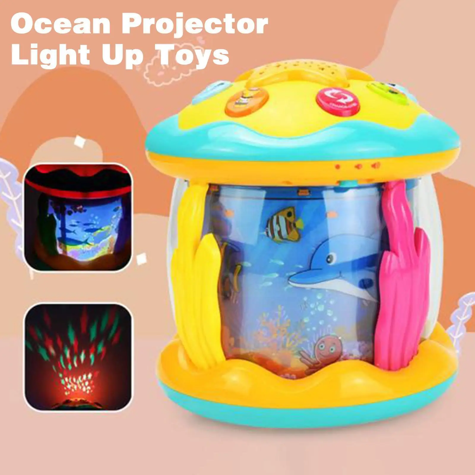 

Детский ручной барабан, музыкальная игрушка с подсветкой, вращение на 360 градусов, подарок с животным, обучающие игрушки для моря, музыка, св...