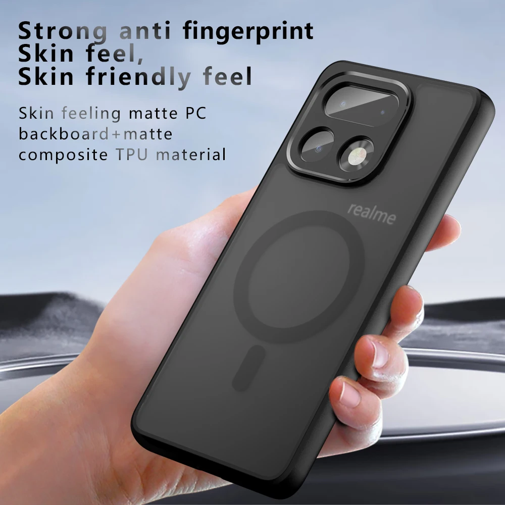 Чехол для Realme 16 Pro Plus с магнитной беспроводной зарядкой, мягкая рамка из ТПУ, жесткий пластик, полупрозрачный матовый противоударный чехол для телефона (art.: 3920d8c092425) - 3920d8c092425