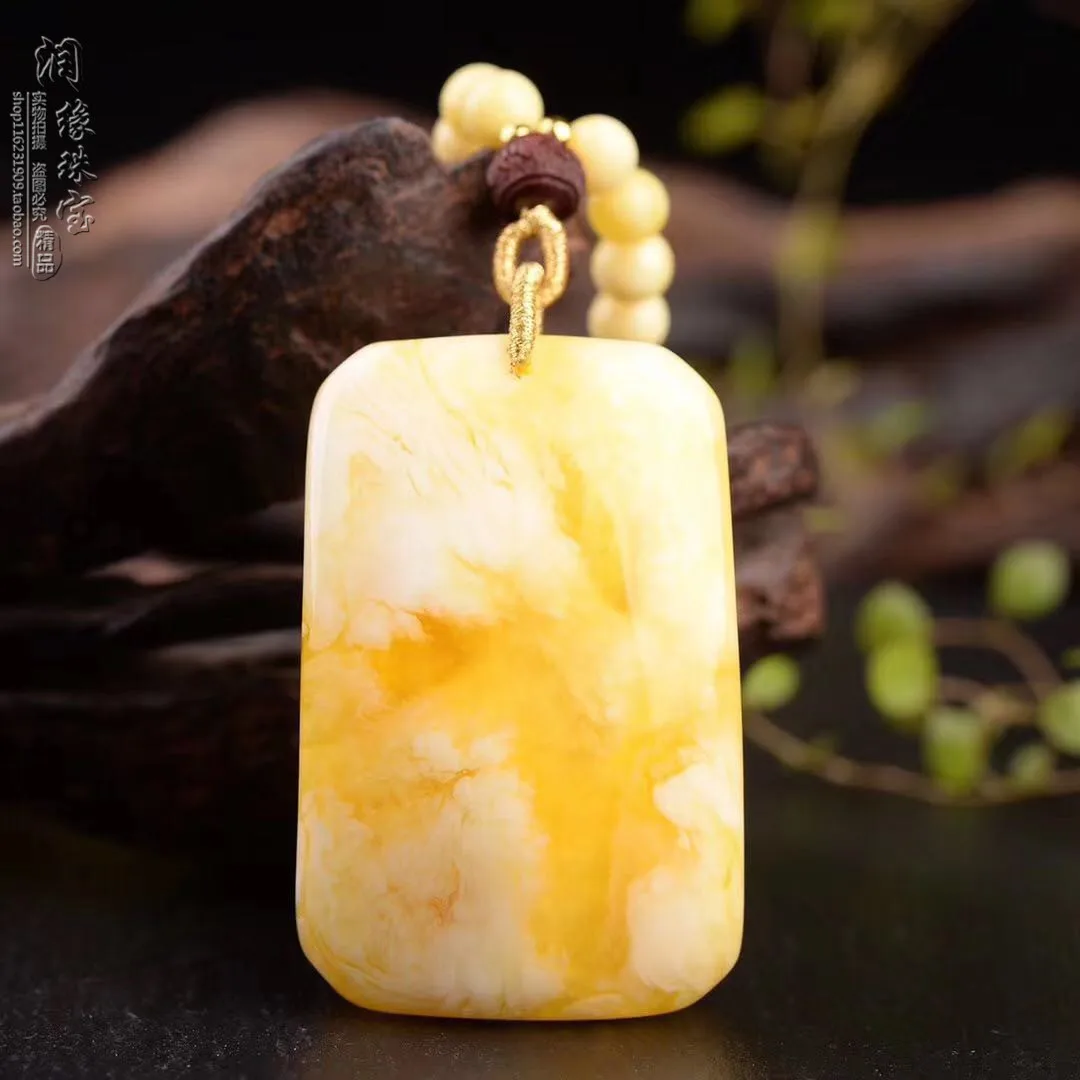 

Honey wax pendant men's and women's sweater chain, water drop, no matter tag, amber pendant, rope, Russian white flower