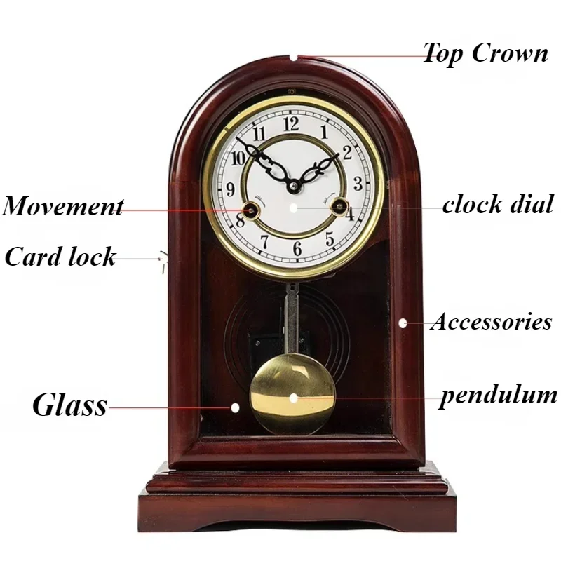 Ретро настольные часы с колокольчиком механические деревянные маятником для