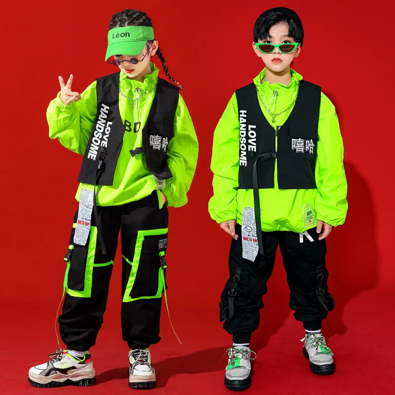 

Trendy children's street boys hip hop cool handsome vest jazz dance Suit Girls hiphop performance clothes trendy
