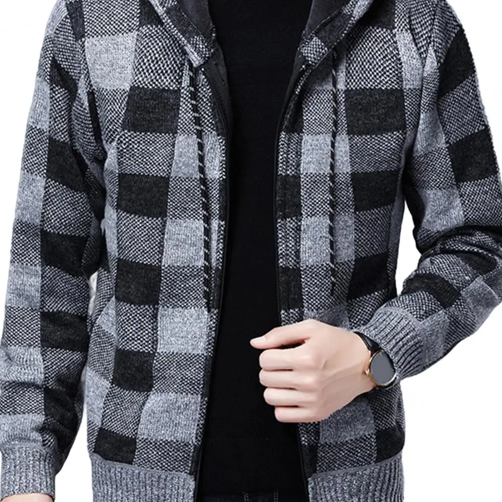 Мужская тонкая куртка в клетку зимний кардиган с капюшоном и клетчатым принтом