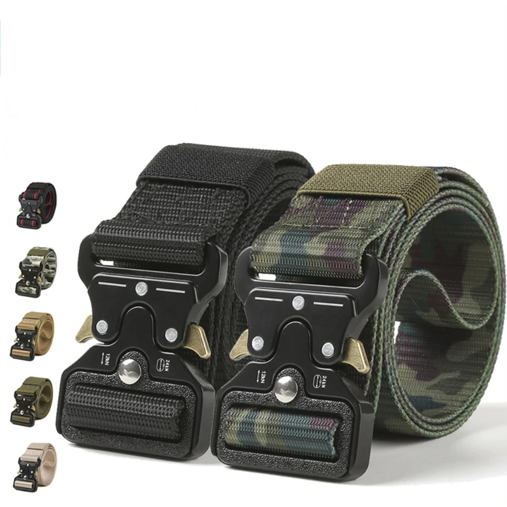 Fashion Mens Belts Outdoor Army Military Tactical Combat Belt Canvas Novelty Camo Print Nylon Waistband Jeans Pants Accessories