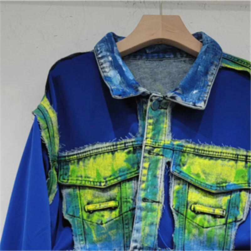 Осенняя модная джинсовая куртка с карманами в стиле пэчворк женская ковбойская