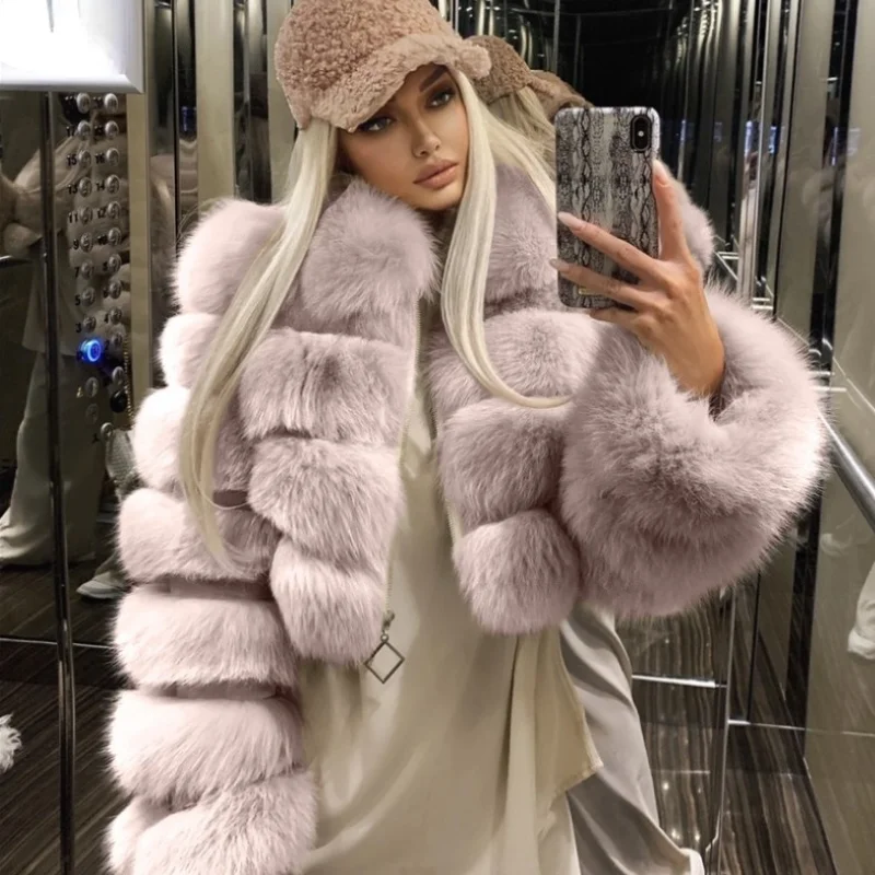 

Winter Fur Coat Women Thickened Imitation Fur Coat Stitched Retro Long Sleeve Short Jacket Furry Coats Fox Faux Fur Short Luxury