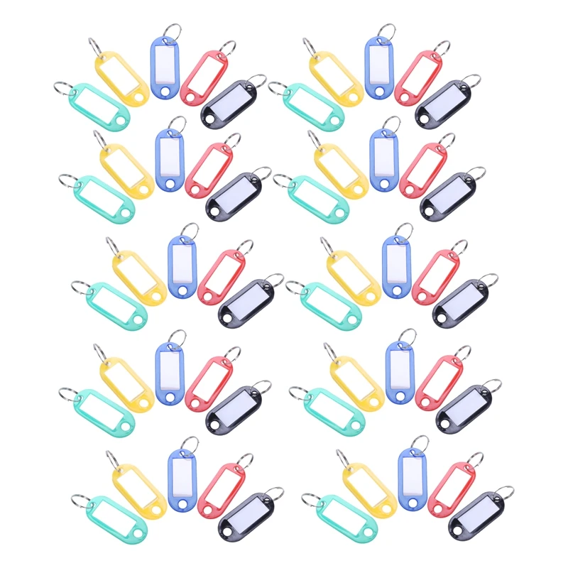 

50 Pcs Plastic Keychain Key Tags ID Label Name Tags Split Ring