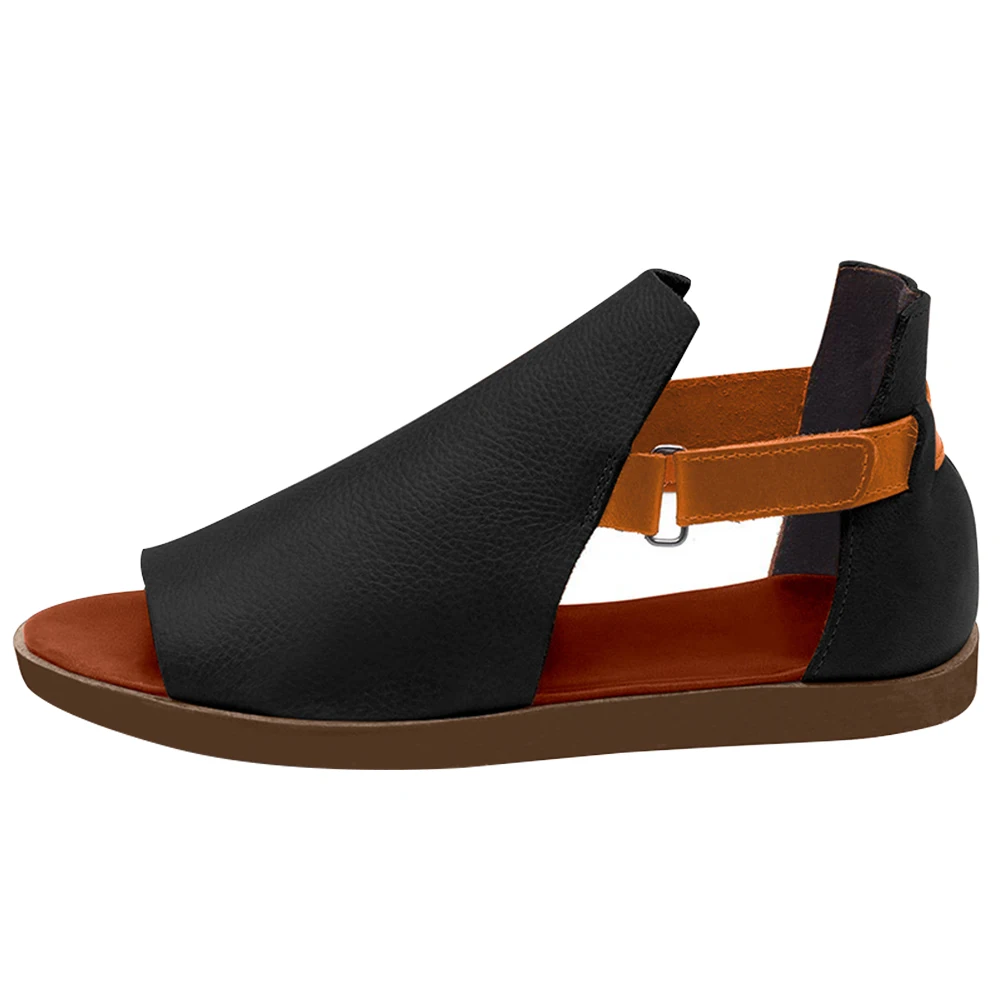 

1pair Open Toe Women Sandal Comfortable Breathable Artificial PU Flat Heel Beach Non Slip Home Solid Party Summer Wear Resistant