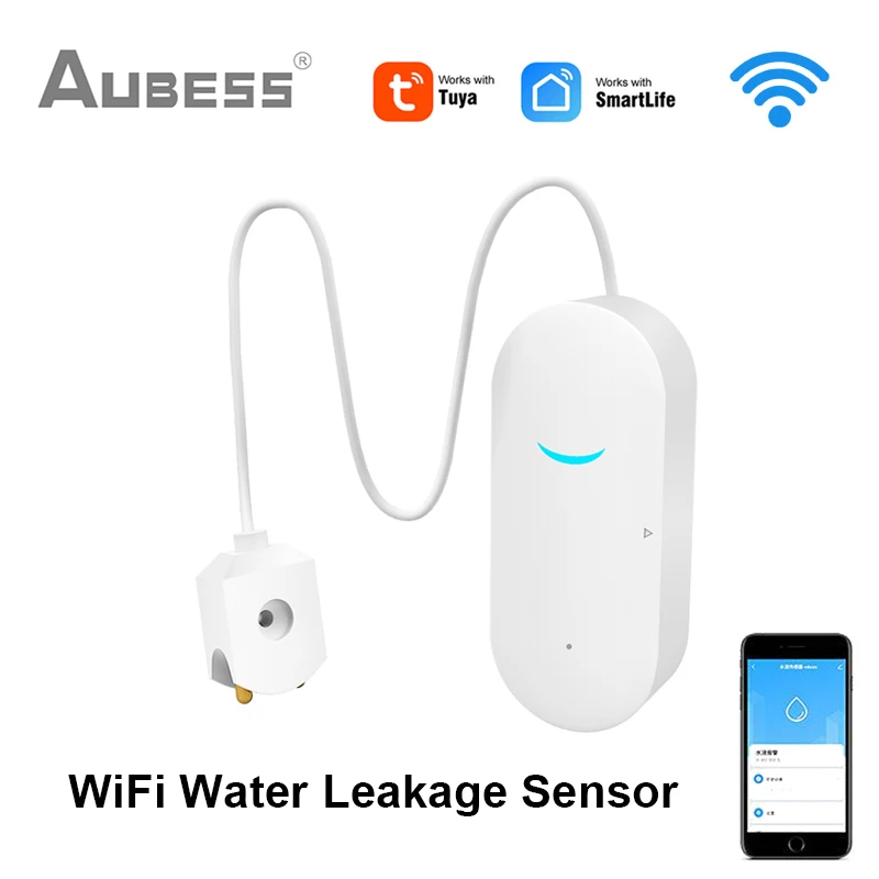 Датчик утечки воды AUBESS Tuya Wi-Fi детектор для умного дома с оповещением о переливе
