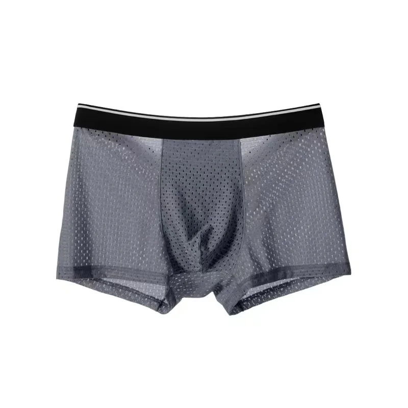 Full Mesh Boxer Shorts Head Ice Silk Mens Boxer Briefs Summer Cotton Breathable Hollow Mesh Boxer Shorts