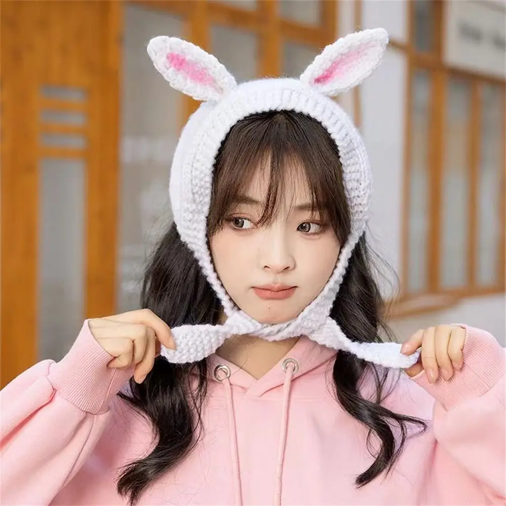 

Kawaii Rabbit Bunny Ears Hats Women Girls Knitted Warm Earflap Cap Autumn Winter Anime Beanie Photography Prop Funny Headdress