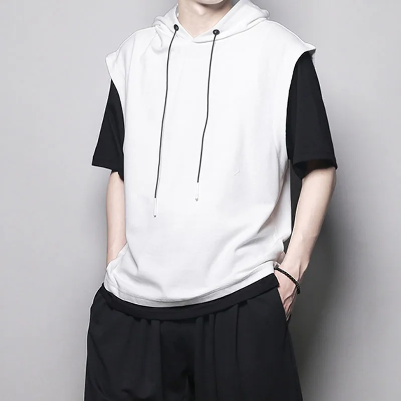 

Men's Summer New Black And White Patchwork Hoodie Loose Outdoor Casual Short Sleeve T-Shirt Men's Fashion Vacation Two T-Shirts